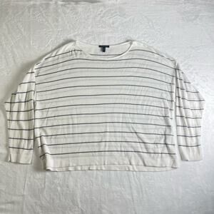 Eileen Fisher Striped Top Women M White Blue 3/4 Sleeve Tencel  minimalist